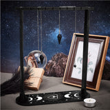 Wooden Crystal Display Shelf, Black Oval Crystal Holder Stand, Rustic Divination Pendulum Storage Rack, Witch Stuff, Easy to Assemble, Eye Pattern, 42~288x27.6~80x7mm