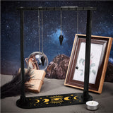 Wooden Crystal Display Shelf, Black Oval Crystal Holder Stand, Rustic Divination Pendulum Storage Rack, Witch Stuff, Easy to Assemble, Moon Phase Pattern, 42~288x27.6~80x7mm