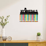 Iron Medal Holder Frame, 20 Hooks Medals Display Hanger Rack, with Screws, Black, Word, 150x400mm, Hole: 5mm