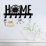 Iron Wall Mounted Hook Hangers, Decorative Organizer Rack with 6 Hooks, Word HOME, for Bag Clothes Scarf Hanging Holder, Sunflower Pattern, 270x1250mm