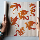 1 Set Autumn Theme PET Hollow Out Drawing Painting Stencils, with 1Pc Art Paint Brushes, Dragon, Painting Stencils: 300x300mm, 2pcs/set