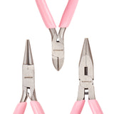 45# Carbon Steel Jewelry Plier Sets, Polishing, Pink, 10.25~12.6x8.2~8.35x0.8~0.85cm, 3pcs/set