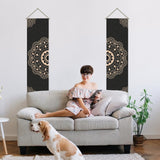 Polyester Decorative Wall Tapestrys, for Home Decoration, with Wood Bar, Rope, Rectangle, Floral Pattern, 1300x330mm, 2pcs/set
