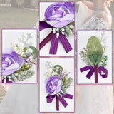 1Pc Silk Cloth Wrist Corsage, with 1Pc Silk Cloth Flower Boutonniere Brooch, for Wedding, Parties, Indigo, 122x22~65x44mm