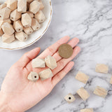 Unfinished Natural Wood Beads, Faceted, Polygon, Vacuum Packaging, BurlyWood, 21.5x15~20mm, Hole: 4mm, 100pcs/set