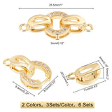6 Sets 2 Colors Brass Micro Pave Cubic Zirconia Fold Over Clasps, Oval, Platinum & Golden, 25.5mm, Hole: 1.2mm, 3set/color