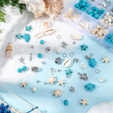 DIY Jewelry Making Finding Kits, Including Turtle & Mermaid & Dolphin & Starfish Alloy Pendants & Hangers, Synthetic Turquoise & Natural Shell & Glass Seed Beads, Brass Jump Rings, Mixed Color, 292Pcs/box