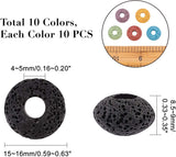 Natural Lava Rock European Beads, Dyed, Large Hole Beads, Flat Round, Mixed Color, 15~16x8.5~9mm, Hole: 4~5mm, 100pcs/box