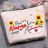 Nurse Theme Polycotton Custom Canvas Stroage Bags,  Metal Zipper Pouches, Rectangle, Sunflower Pattern, 18x25cm