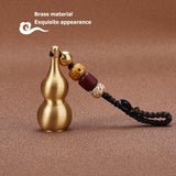 Detachable Brass Gourd Feng Shui Hanging Ornament for Wealth & Success, Braided Nylon Cord Pendant Decoration, with Bodhi Beads, Golden, 10cm