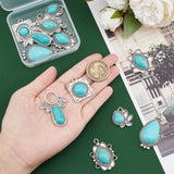 12Pcs 6 Style Synthetic Turquoise Pendants, with Antique Silver Tone Alloy Findings, Mixed Shapes, 28~45x23.5~31x5.5~7mm, Hole: 3mm, 2pcs/style