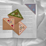 4Pcs 4 Styles Season Theme Non-woven Felt Embroidery Corner Bookmarks, Hand Embroidered Flower Bookmark, Triangle Corner Page Marker, for Book Reading Lovers Teachers, Square with Letter M, Mixed Color, 95~96x96~97x2mm, 1pc/style
