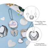 3 Style Alloy Heat Transfer Sublimation Hanging Blank Pendant Decorations, Keychain Ornament Decoration, Heart & Wing & Flat Round, Antique Silver, 130~170mm