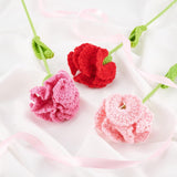 3Pcs 3 Colors Cotton Knitting Artificial Flower, Ornament Accessories, with Package Bag, Mother's Day Theme, Dianthus Caryophyllus, Mixed Color, 435mm, 1pc/color