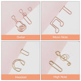 48Pcs 4 Styles Carbon Steel Paper Clips, Paper Clips for Music Lovers, Funny Bookmark Marking Clips, Guitar & Music Note & Headset Pattern, Mixed Color, 23~42x12~25x2~5mm, 12pcs/style