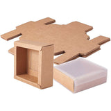 Kraft Paper Jewelry Boxes, with PVC, BurlyWood, Unfold: 23.9x23.7x0.05cm, Box: 8.3x8.3x3.2cm, Inner Size: 6.73x6.73x3cm