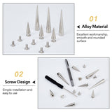Punk Style Cone Alloy Rivets Set, with Steel Screwdriver and Leather Punch Leathercraft Hole Craft, Platinum, 38x7mm and 5.5x7mm, 2pcs/set