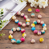 40pcs 4 colors Wood Beads, Dyed, Round with Printed Smiling Face, Mixed Color, 24x22.5mm, Hole: 5.6mm, 10pcs/color