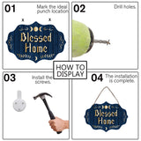 Wood Hanging Wall Decorations, with Jute Twine, Word Blessed Home, 186x269x5mm