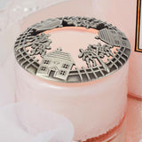 Zinc Alloy Cover, for Aromatherapy Candle, Round with House, Antique Silver, 81x14mm