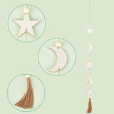 Star Moon Bohemian Style Wooden Pendant Decorations, Tassel Wall Hanging Ornaments, for Home Living Room Bedroom Decoration, Wheat, 770mm