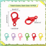 60Pcs 6 Colors Spray Painted Eco-Friendly Alloy Lobster Claw Clasps, Mixed Color, 12.5x8x3mm, Hole: 1.2mm, 10pcs/color