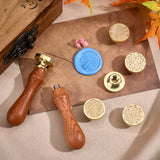 6Pcs 6 Style Wax Seal Brass Stamp Head, with 2Pcs Pear Wood Handle, for Wax Seal Stamp, Flower Pattern, Stamp Head: 25x14.5mm, 1pc/style