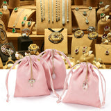 Faux Suede Packing Pouches, Drawstring Bags, Pink, 9.6x8cm