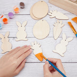 36Pcs 3 Style Carrot & Rabbit & Egg Cutout Unfinished Wooden Ornaments, with 36 Strands Jute Cord, Easter Hanging Decorations, for Party Gift Home Decoration, Bisque, 80x40x2.5mm