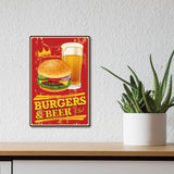 Vintage Metal Tin Sign, Wall Decor for Bars, Restaurants, Cafes Pubs, Burgers & Beer Pattern, 30x20cm