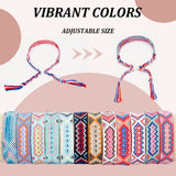 12Pcs 12 Colors Polyester Braided Cord Bracelets Set, Ethnic Adjustable Bracelets, Mixed Color, Inner Diameter: 2-3/8~3-1/2 inch(6~8.8cm), 1Pc/color