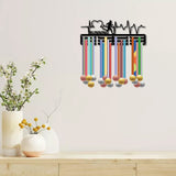 Fashion Iron Medal Hanger Holder Display Wall Rack, 3-Line, with Screws, Black, Running, Sports, 150x400mm, Hole: 5mm