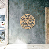 Laser Cut Wooden Wall Sculpture, Torus Wall Art, Home Decor Meditation Symbol, Flat Round, BurlyWood, Star of David Pattern, 30x0.6cm