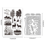 1 Sheet Custom Forest PVC Plastic Clear Stamps, for DIY Scrapbooking, Tree with 1Pc Carbon Steel Cutting Dies Stencils, Rectangle, Mixed Color, 105x139x0.8mm