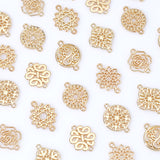 32Pcs 8 Style Baroque Style Zinc Alloy Connector Charms, Cadmium Free & Lead Free, Flat Round & Chinese Knot & Flower, Light Gold, 17~20.5x13.5~19x1~2mm, hole: 1.2mm, 4pcs/style