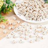 Wood Beads, Horizontal Hole, Square with Letter, Antique White, 8x8x8mm, Hole: 3mm, about 1000pcs/250g