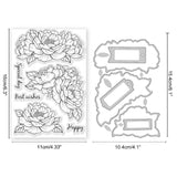 1Pc Carbon Steel Cutting Dies Stencils, with 1 Sheet Custom PVC Clear Stamps, for DIY Scrapbooking, Photo Album, Decorative Embossing Paper Card, Flower, Cutting Dies Stencils: 104x154x0.8mm, Stamps: 160x110x3mm