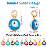 40Pcs 10 Colors Real 18K Gold Plated Plated Brass Enamel Beads, Long-Lasting Plated, with Jump Ring, Evil Eye, Mixed Color, 9.5x6.5x4.5mm, Jump Ring: 4x0.7mm, 2.5mm inner diameter, 4pcs/color