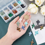 Cross Gemstone Pendants Sets, Natural & Synthetic, with Metal Findings, 26x15x4mm, Hole: 6x3mm