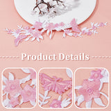 4Pcs Polyester Embroidered Sew on/Iron on Collar Decoration, with Hot Melt Adhesive Back, Neckline Trim Clothes Sewing Applique Edge, Flower & Butterfly, Pink, 268x76x1.5mm