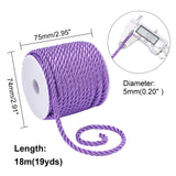 3-Ply Polyester Braided Cord, Twisted Rope, for DIY Cord Jewelry Findings, Purple, 5mm, about 18m/roll