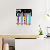 Sports Theme Iron Medal Hanger Holder Display Wall Rack, 3-Line, with Screws, Crown, 130x290mm, Hole: 5mm