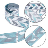 10M 2 Styles Embroidery Polyester Ribbon, Leaf Pattern, for Gift Bouquet Wrapping, Sky Blue, 1-1/8~2-3/8 inch(30~60mm), 5m/style