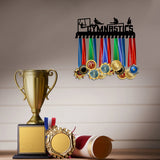 Sport Theme Iron Medal Holder Frame, Medals Display Hanger Rack, 17 Hooks, with Screws, Gymnastics Pattern, 150x400mm