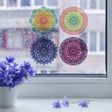 PVC Window Sticker, Flat Round Shape, for Window or Stairway  Decoration, Flower Pattern, Sticker: 16x16cm, 4 styles, 1pc/style, 4pcs/set
