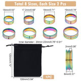 16Pcs 8 Size 201 Stainless Steel Double Groove Band Ring for Women, Rainbow Color, US Size 5 1/4(15.9mm)~US Size 14(23mm), 2Pc/size