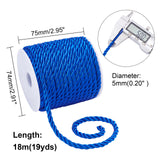 3-Ply Polyester Braided Cord, Twisted Rope, for DIY Cord Jewelry Findings, Blue, 5mm, about 18m/roll