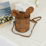 DIY Rabbit Bucket Bag Making Kits, including PU Fabric & Cords, Cloth Fabric and Iron Findings, Dark Goldenrod, 14.5x14.5cm