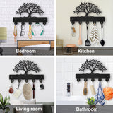 Wood & Iron Wall Mounted Hook Hangers, Decorative Organizer Rack, with 2Pcs Screws, 5 Hooks for Bag Clothes Key Scarf Hanging Holder, Tree of Life, 200x300x7mm.