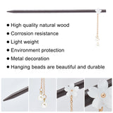 8Pcs 8 Style Wood Hair Sticks, with Light Gold Alloy and Plastic Round Pendant, Vintage Decorative for Hair Diy Accessory, Black, 1pc/style